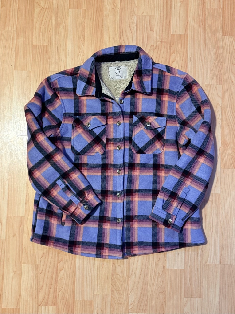 Sage Collective Purple Plaid Sherpa-Lined Shacket